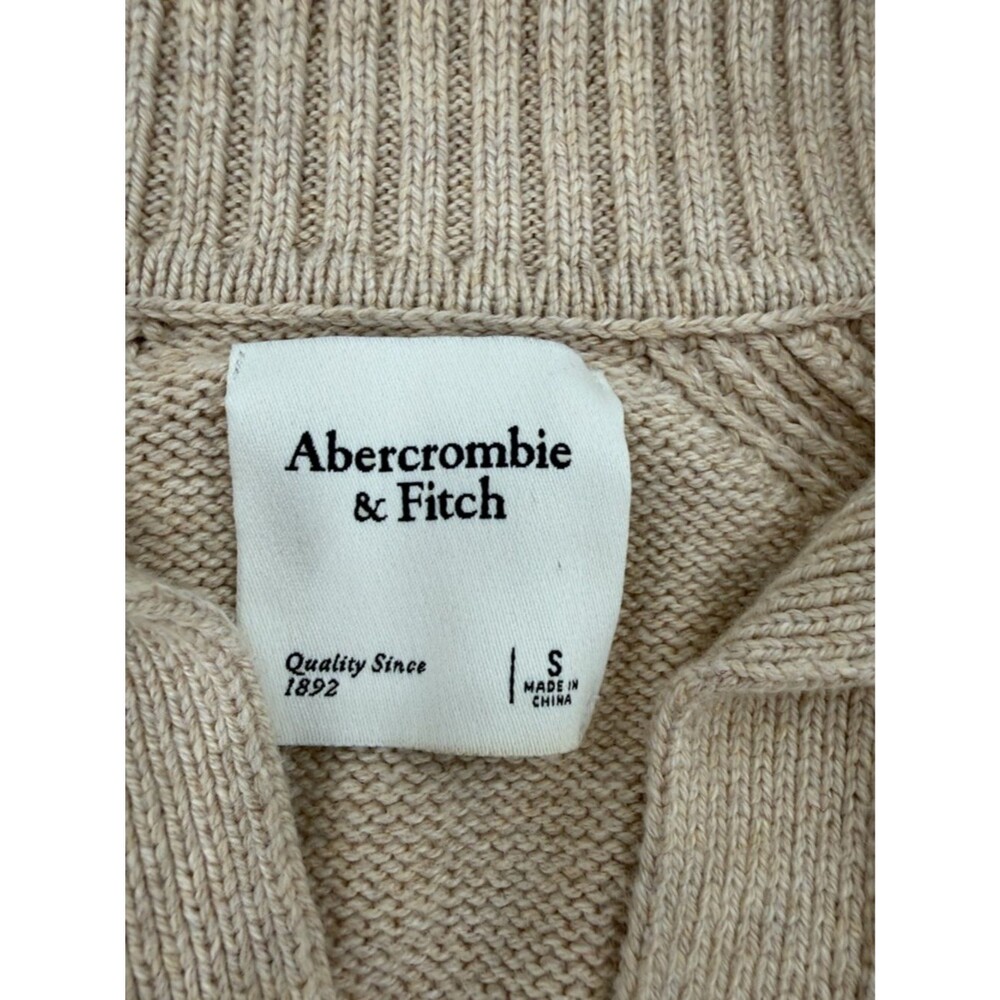 Abercrombie & Fitch Sweater Wm Small Notch Neck Tan Knit Collar Pullover Chunky - Picture 4 of 7